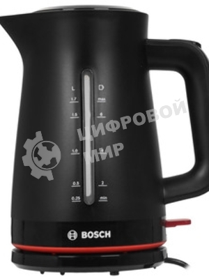 Электрочайник Bosch TWK3M123 черный, 1.7 л, 2400 Вт, скрытый нагревательный элемент