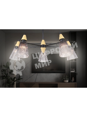 Люстра Ambrella light LH58114/5 BK/LW/SM черный/светлое дерево/дымчатый E14*5 max 40W D660*390