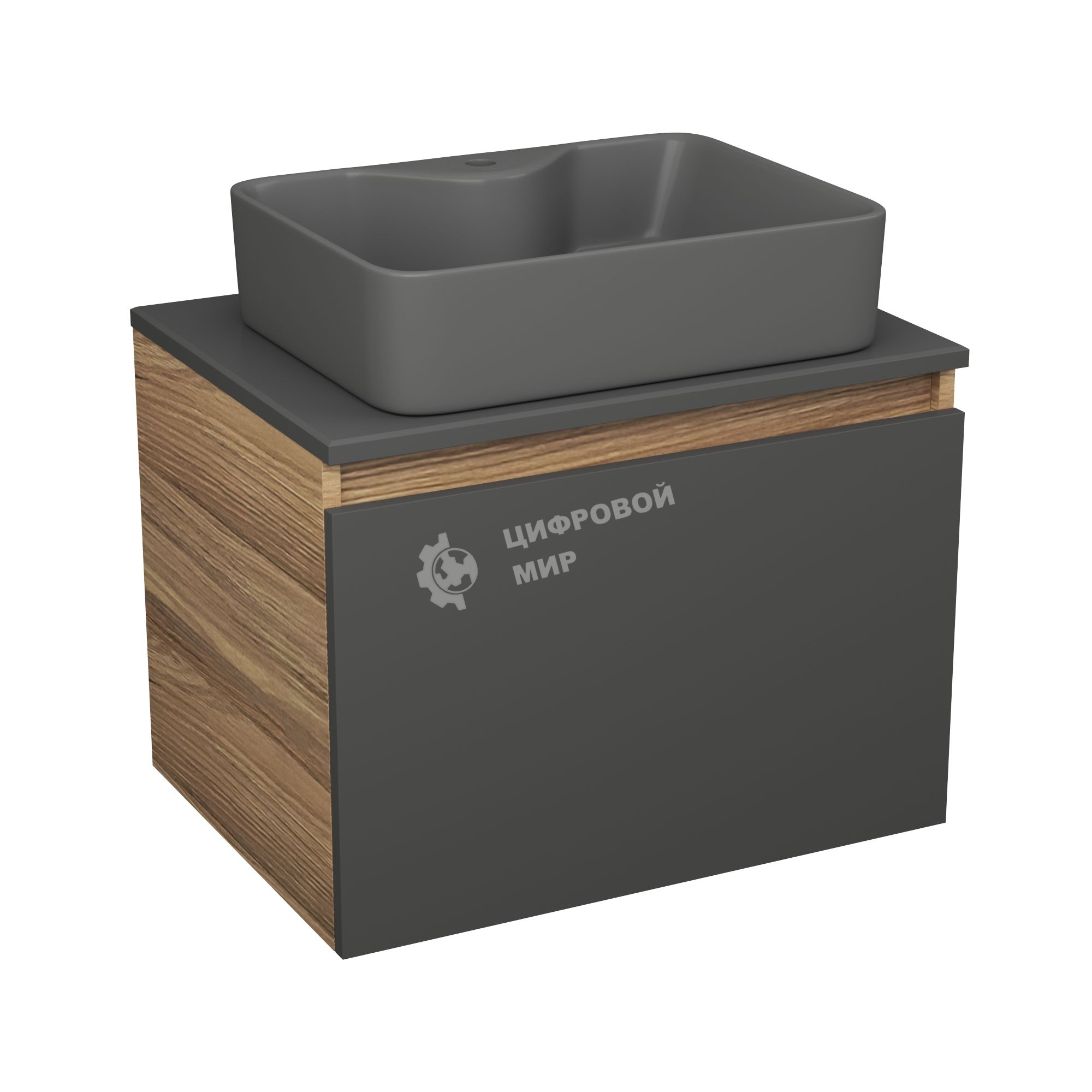 Комплект: тумба Bau Dream Blackwood графит 60, 1 ящик, раковина BAU Cerama 48х37, темно-серая