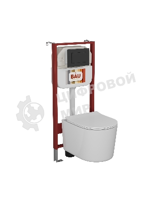 Комплект BAU 6 в 1: рамная инсталляция BAU NEO 45, унитаз подвесной безободковый Bau Hotel PRO, быстросъемное сиденье микролифт, кнопка смыва BAU Stil , черная матовая