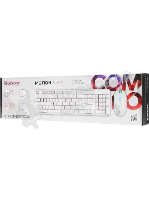 Комплект клавиатура+мышь Defender Motion C-977 проводной, USB, 1600 DPI, белый