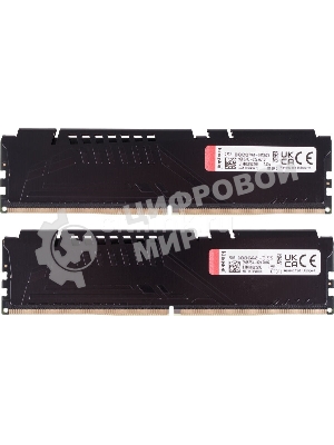 Оперативная память Kingston Fury Beast, DDR5, 32GB (2x16GB), 5200MHz, CL40, DIMM, радиатор, черный