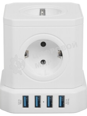 Сетевой фильтр Cablexpert Tower TWR-5-U4-W-2, 5 р, 10А, 4хUSB, 3.1А, 2 м, ур.защиты 4+, белый, коробка