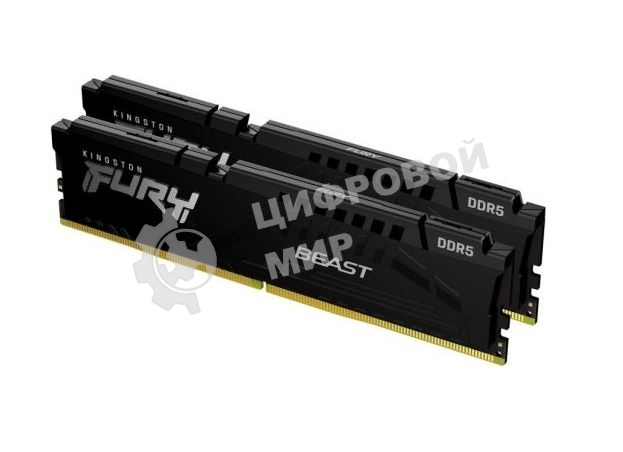 Оперативная память Kingston Fury Beast, DDR5, 32GB (2x16GB), 5200MHz, CL40, DIMM, радиатор, черный