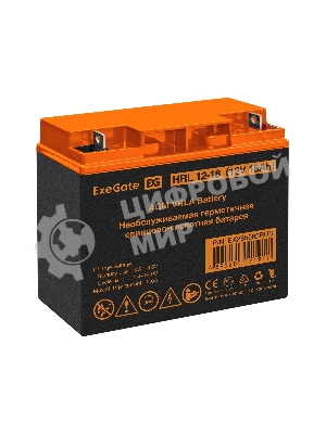 Аккумуляторная батарея ExeGate EX285662RUS HRL 12-18 (12V 18Ah, клеммы F3 (болт М5 с гайкой))