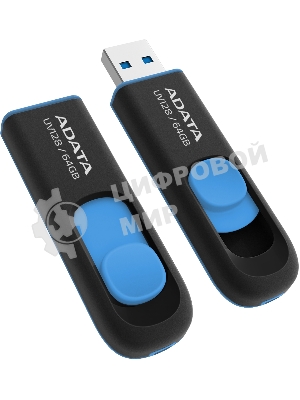 Флешка USB ADATA UV128 (AUV128-64G-RBE), 64Gb, USB 3.0, R/W 100/30, черный/синий