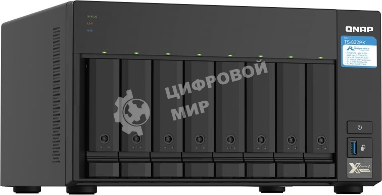 Сетевое хранилище без дисков SMB QNAP TS-832PX-4G 8-Bay NAS, AL324 64-bit quad-core 1.7GHz, 4Gb DDR4 SO-DIMM RAM (up to 1x16 Gb), 8 x 3.5