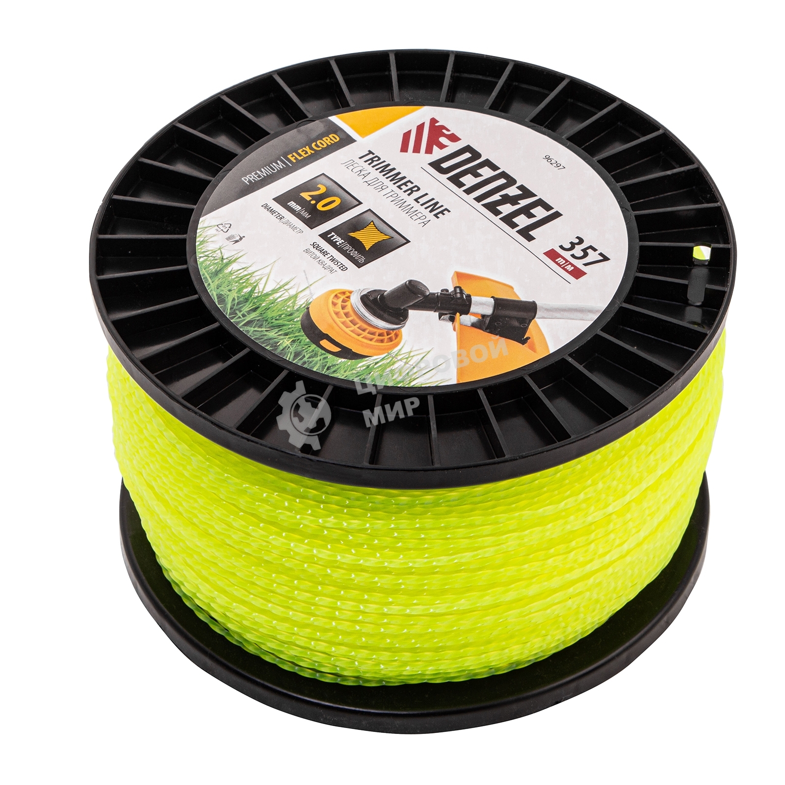 Леска для триммера Denzel витой квадрат, 2,0мм х 357м, на DIN катушке FLEX CORD