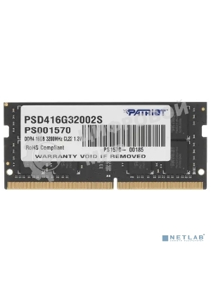 Оперативная память Patriot Signature, DDR4, 16GB (1x16 GB), 3200 MHz, CL22, SO-DIMM