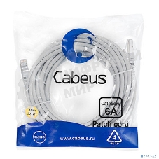 Шнур комм. Cabeus, кат. 6A, экр., S/FTP, RJ45/RJ45, LSZH, AWG26 10м, серый