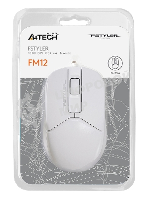 Мышь проводная A4Tech Fstyler FM12S белый, 1200 dpi, USB, кнопки - 3