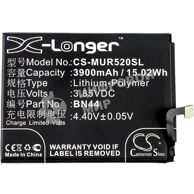 Аккумулятор CameronSino CS-MUR520SL BN44 для Xiaomi Note 5 Dual, Redmi 5 Plus3.85V, 3900mAh, 15.02Wh