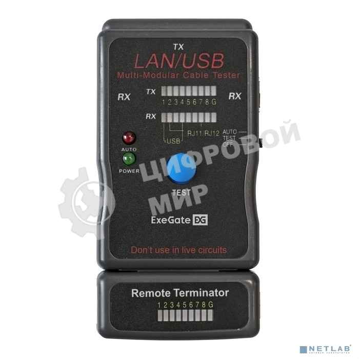 Тестер сетевой ExeGate EX293160RUS EX-T5448 для RJ-45/RJ-11/RJ-12/USB