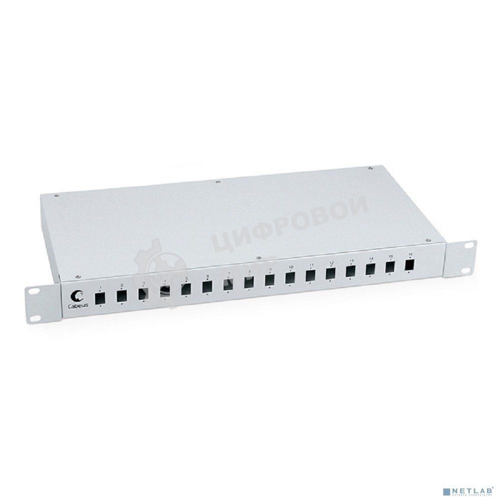 Бокс оптический Cabeus, портов: 16, SC (LC duplex), 32 хОВ, 1U, 44х485х200 мм (ВхШхГ), серый, (FO-19-16SC)