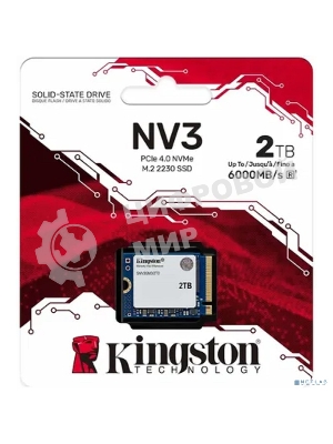 Накопитель SSD Kingston NV3, 2000Gb, M.2(22x30мм), NVMe, PCIe 4.0 x4, 3D TLC, R/W 6000/5000Mb/s, TbW 640, DWPD 0.2