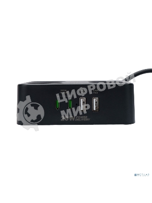Сетевой фильтр Cablexpert Plate, PLT-4-C2U2-B-3, 4р, 10А, 2xType-C PD, 20Вт, 2xUSB, 2.4A, 3 м, ур. защиты 4+, черный, коробка