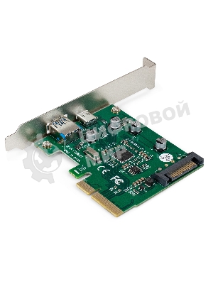 Контроллер ExeGate EXE-320-1A1C (PCI-E x4 v3.0, USB3.2 Gen2 1xType-A + 1xType-C ext., SuperSpeed+ скорость до 10 Гбит/с, разъем доп.питания, ASMedia Chipset ASM1142)