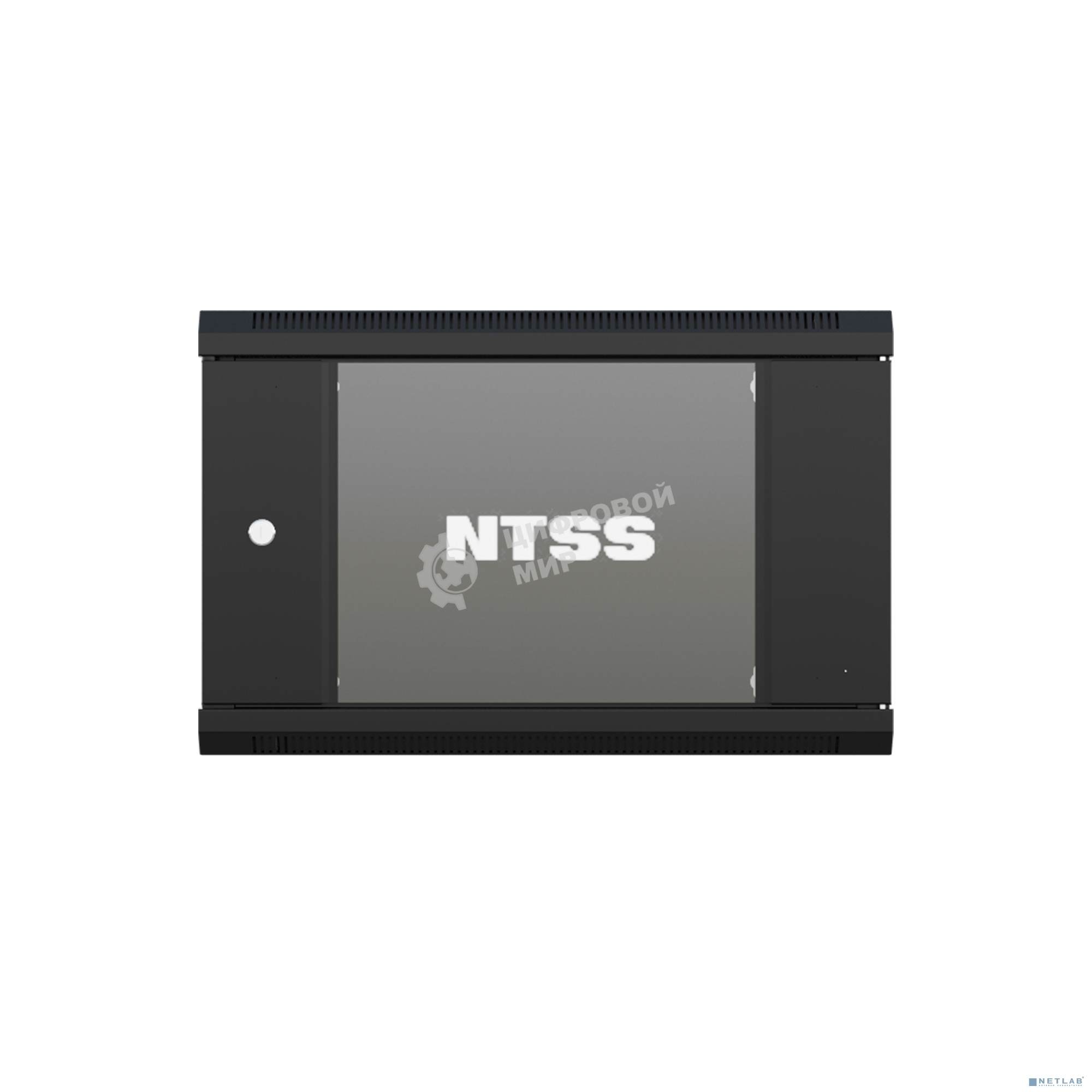 Шкаф настенный телекоммуникационный NTSS W 9U 600х450х500 мм, 2 профиля 19, дверь стеклянная, боковые стенки съемные, задняя стенка, разобранный, черный RAL 9005 NTSS-W9U6045GS-2BL
