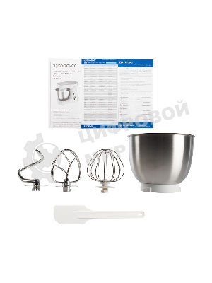 Миксер стационарный Endever Sigma-25, 1000 Вт., планетарный, многофункциональный, стальная чаша 3,5 л., регулировка скорости, белый/красный
