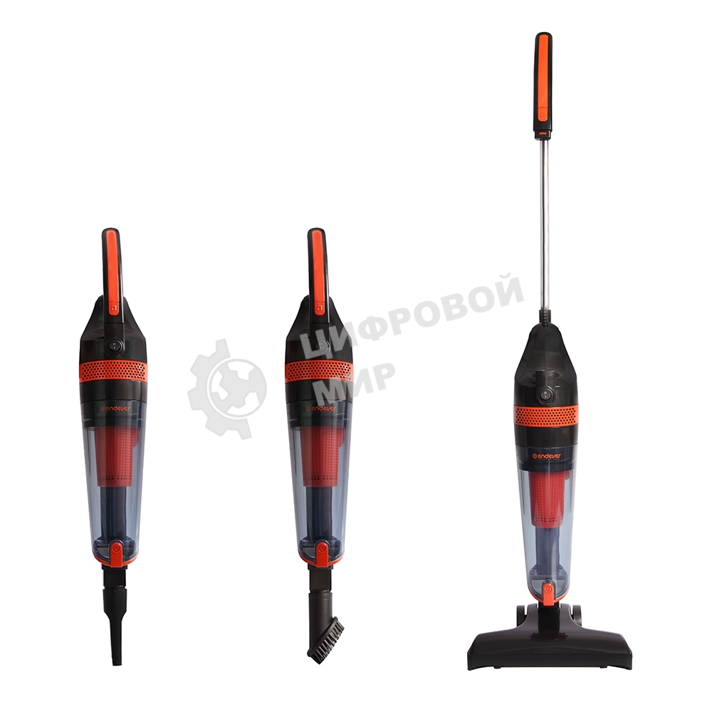 Пылесос вертикальный циклонного типа Endever SkyClean VC-294 черный/оранжевый, питание от сети, 120 Вт, уборка сухая, пылесборник 1.5 л