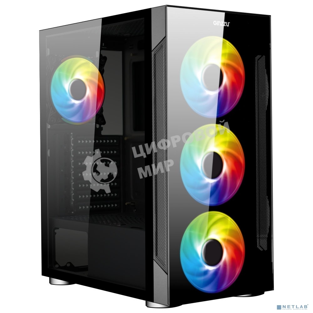 Компьютерный корпус Ginzzu CL280 FAN 12CM RGb*4 USB3.0 Window