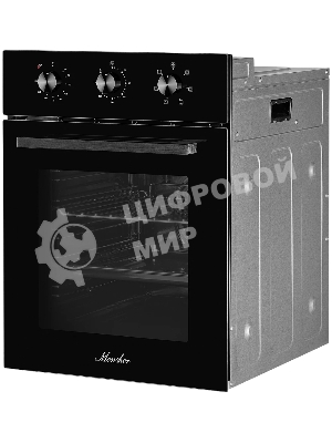 Встраиваемый духовой шкаф Monsher MOE 4563 Noir, электрический, High-Tech, объем 50 л, конвекция, гриль, 3 стекла в дверце, съемные стекла, съемная дверца, телескопические направляющие, черный