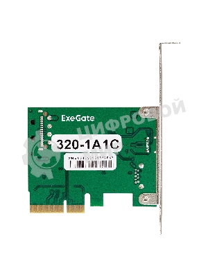 Контроллер ExeGate EXE-320-1A1C (PCI-E x4 v3.0, USB3.2 Gen2 1xType-A + 1xType-C ext., SuperSpeed+ скорость до 10 Гбит/с, разъем доп.питания, ASMedia Chipset ASM1142)