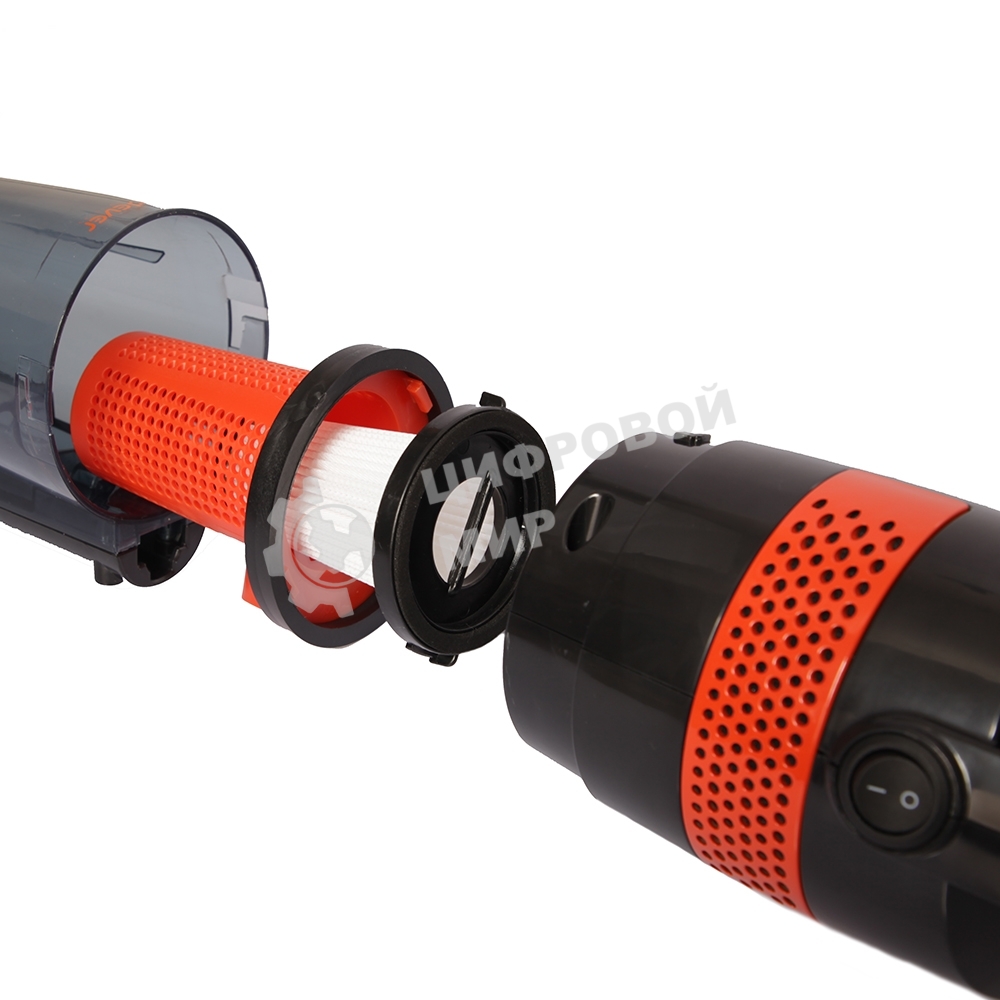 Пылесос вертикальный циклонного типа Endever SkyClean VC-294 черный/оранжевый, питание от сети, 120 Вт, уборка сухая, пылесборник 1.5 л