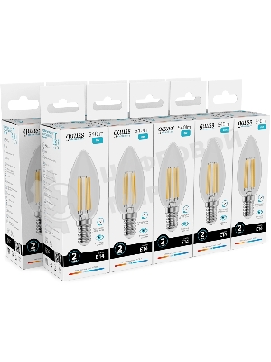 Лампа светодиодная филаментная Gauss Filament 8Вт цок.: E14 свеча св. свеч. бел. нейт. (упак.: 10 шт)