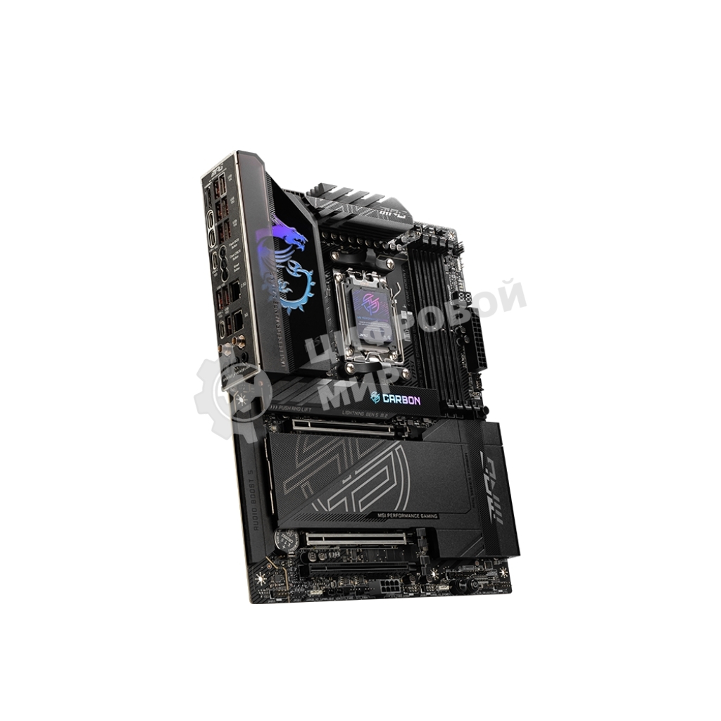 Материнская плата MSI MPG X870E CARBON WIFI, AM5, AMD X870E, 4xDDR5, 4xSATA, 4xM.2, 1xPCIe 5.0 x16, 1xPCIe 5.0 x4, 1xPCIe 4.0 x4, 1xHDMI, 2xUSB-C, 2x1Gb LAN, 9xUSB 3.2 Gen 2, 2xUSB4, 2x3.5 мм, 7.1, ATX