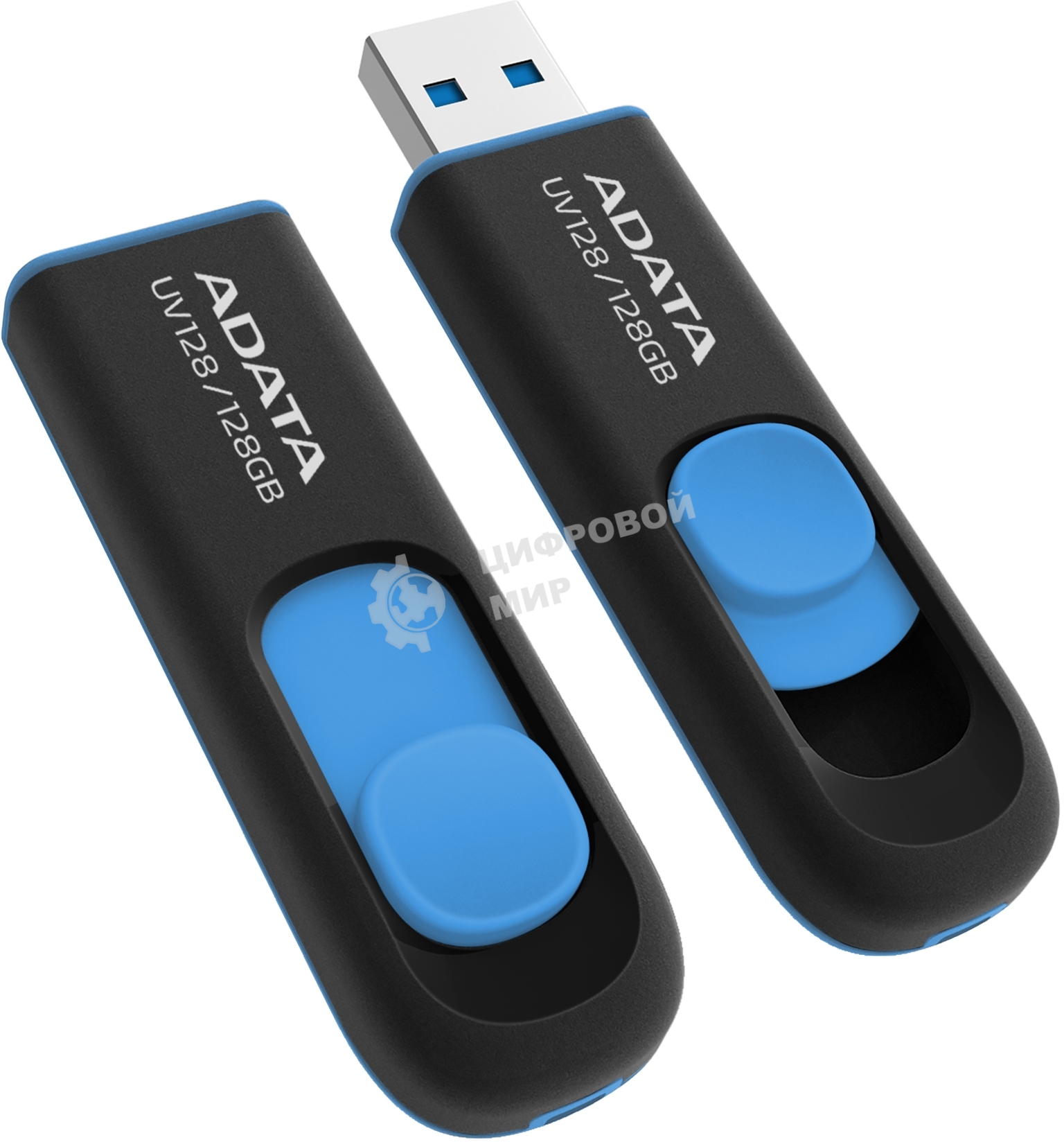 Флешка USB ADATA UV128 (AUV128-128G-RBE), 128Gb, USB 3.0, R/W 100/30, черный/синий
