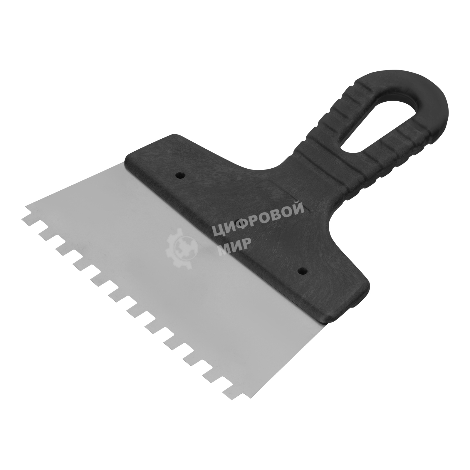 Шпатель из нержавеющей стали Сибртех 150 мм, зуб 6х6 мм, пластмассовая ручка