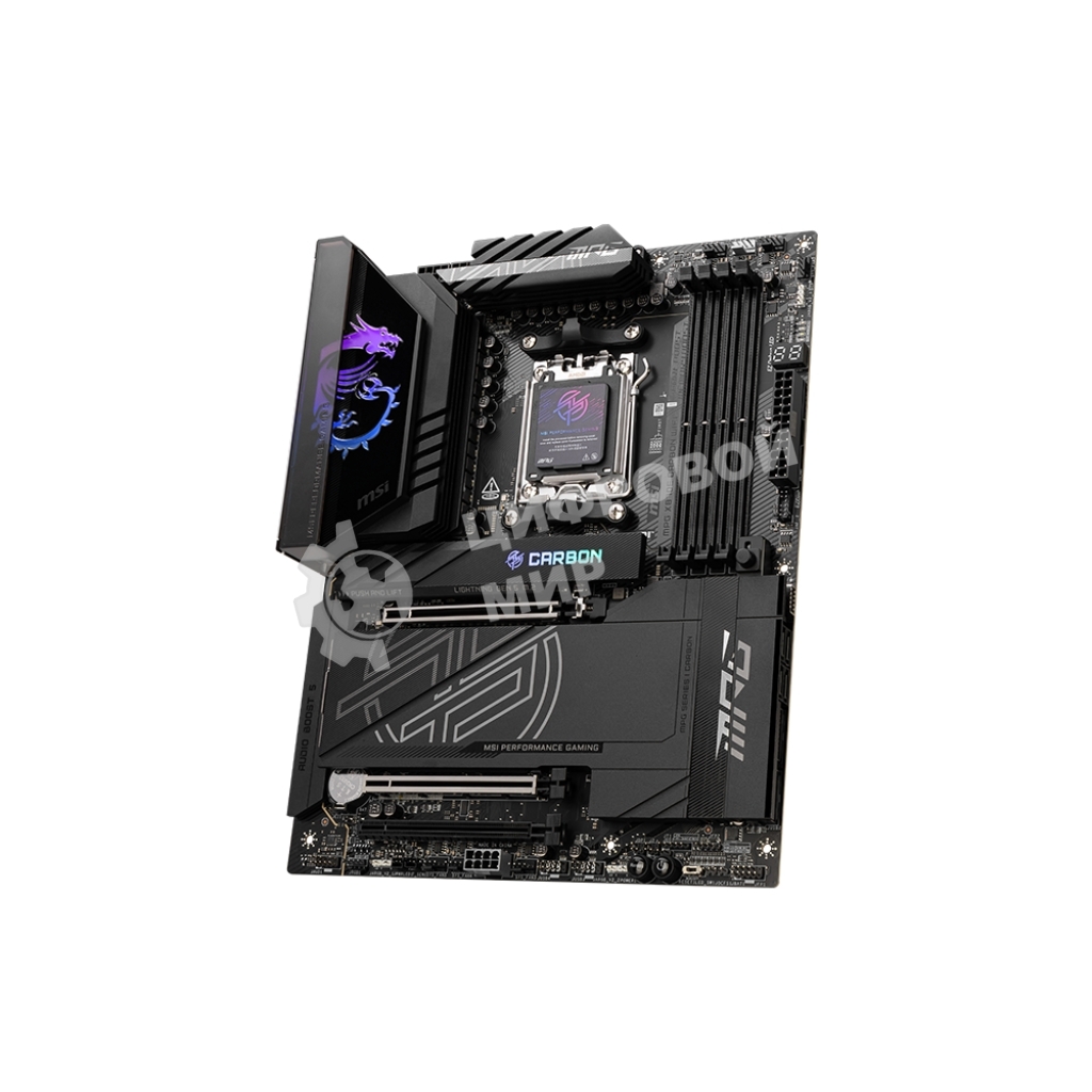 Материнская плата MSI MPG X870E CARBON WIFI, AM5, AMD X870E, 4xDDR5, 4xSATA, 4xM.2, 1xPCIe 5.0 x16, 1xPCIe 5.0 x4, 1xPCIe 4.0 x4, 1xHDMI, 2xUSB-C, 2x1Gb LAN, 9xUSB 3.2 Gen 2, 2xUSB4, 2x3.5 мм, 7.1, ATX