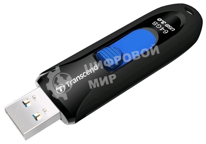 Флешка USB Transcend JetFlash 790 (TS64GJF790K), 64 Gb, USB 3.0, R/W 90/40, черный/синий