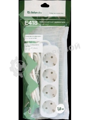Удлинитель Defender E418 белый 1.8 м, 4 розетки 