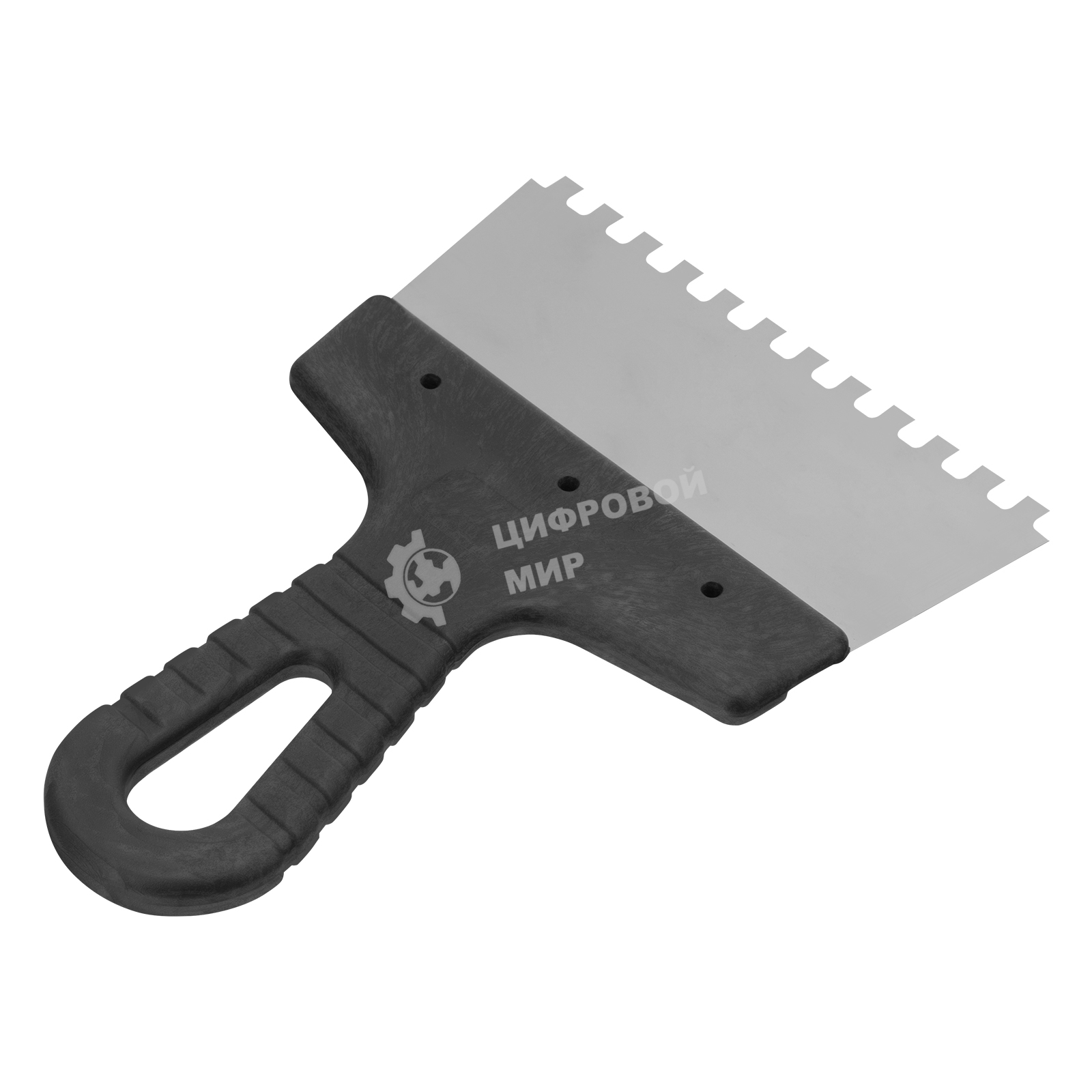 Шпатель из нержавеющей стали Сибртех 150 мм, зуб 6х6 мм, пластмассовая ручка