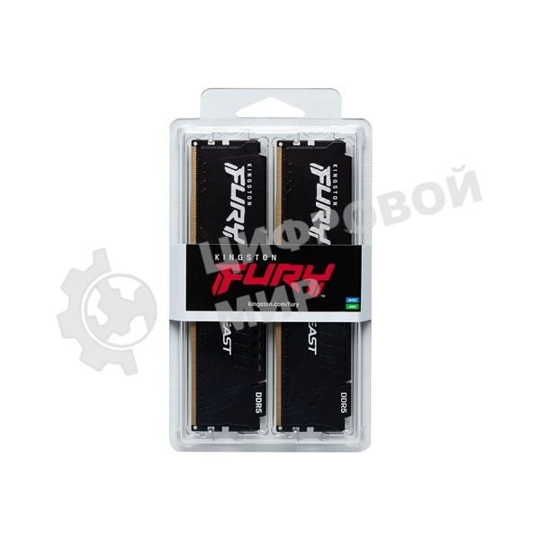 Оперативная память Kingston Fury Beast, DDR5, 64GB (2x32GB), 5200MHz, CL40, DIMM, с радиаторами, черный