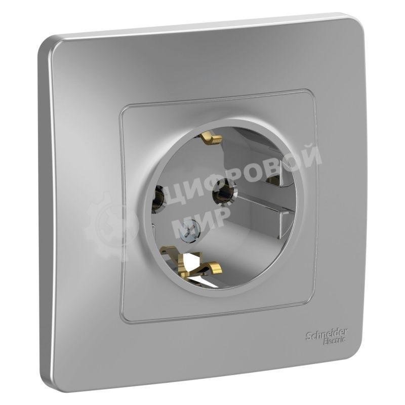 Розетка СП Blanca 16А 250В без шторок с заземл. алюм. SchE BLNRS001013