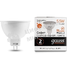 Лампа светодиодная Gauss Elementary MR16 5.5Вт цок.: GU5.3 спот 220B 3000K св. свеч. белый. теп. (упак.: 10 шт)