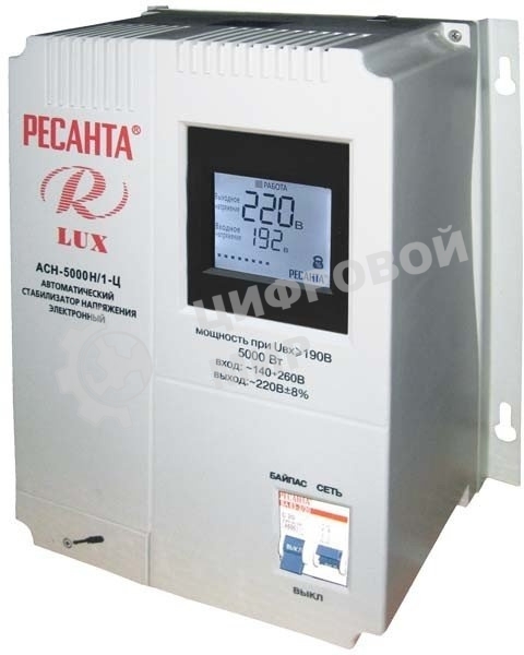 Стабилизаторы напряжения Ресанта АСН-5 000 Н/1-Ц 63/6/16 Стабилизатор Lux 220В±8%, Габариты 260х155х310, Вес 8кг