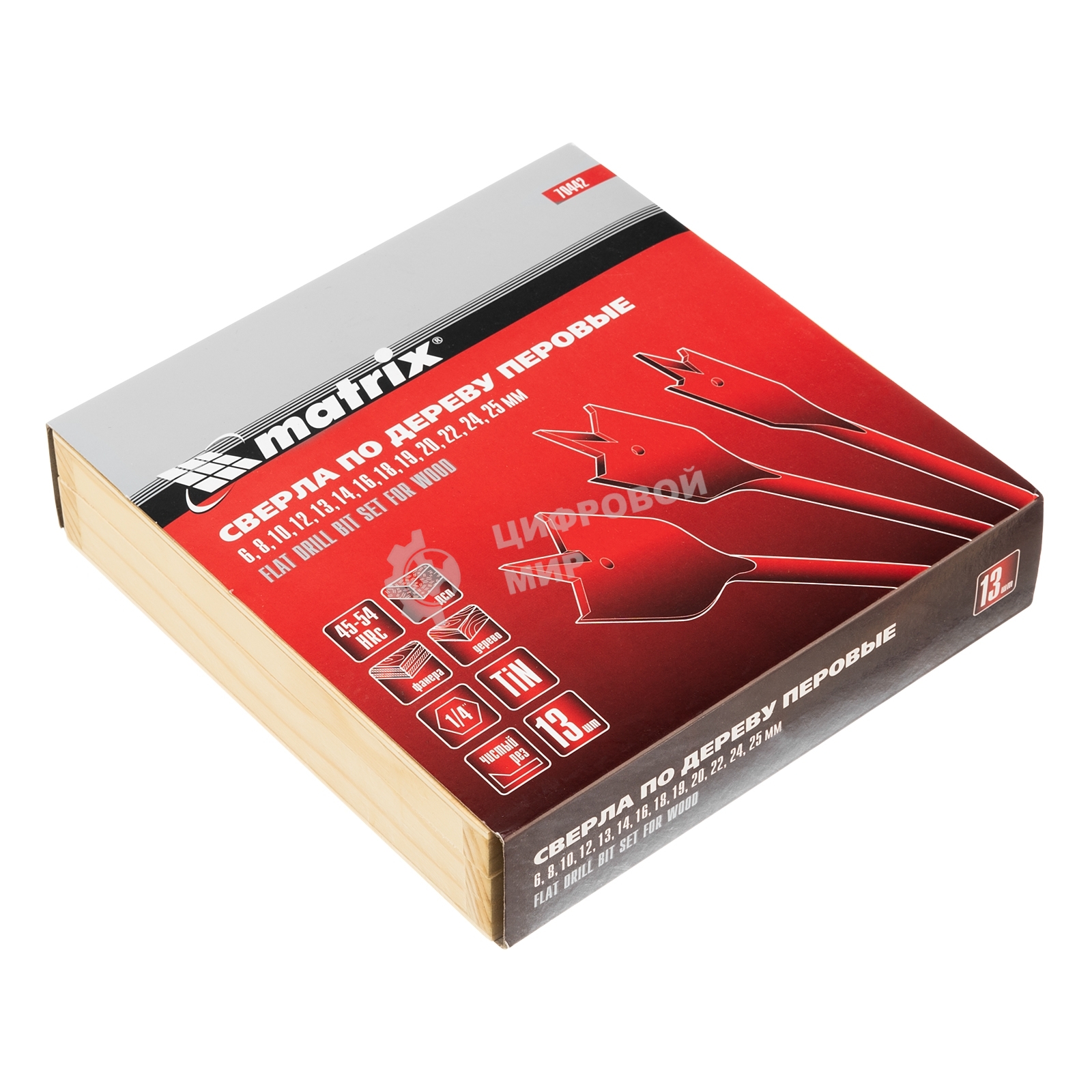 Набор сверл Matrix перовых по дереву, 6-8-10-12-13-14-16-18-19-20-22-24-25 мм 13 шт дерев