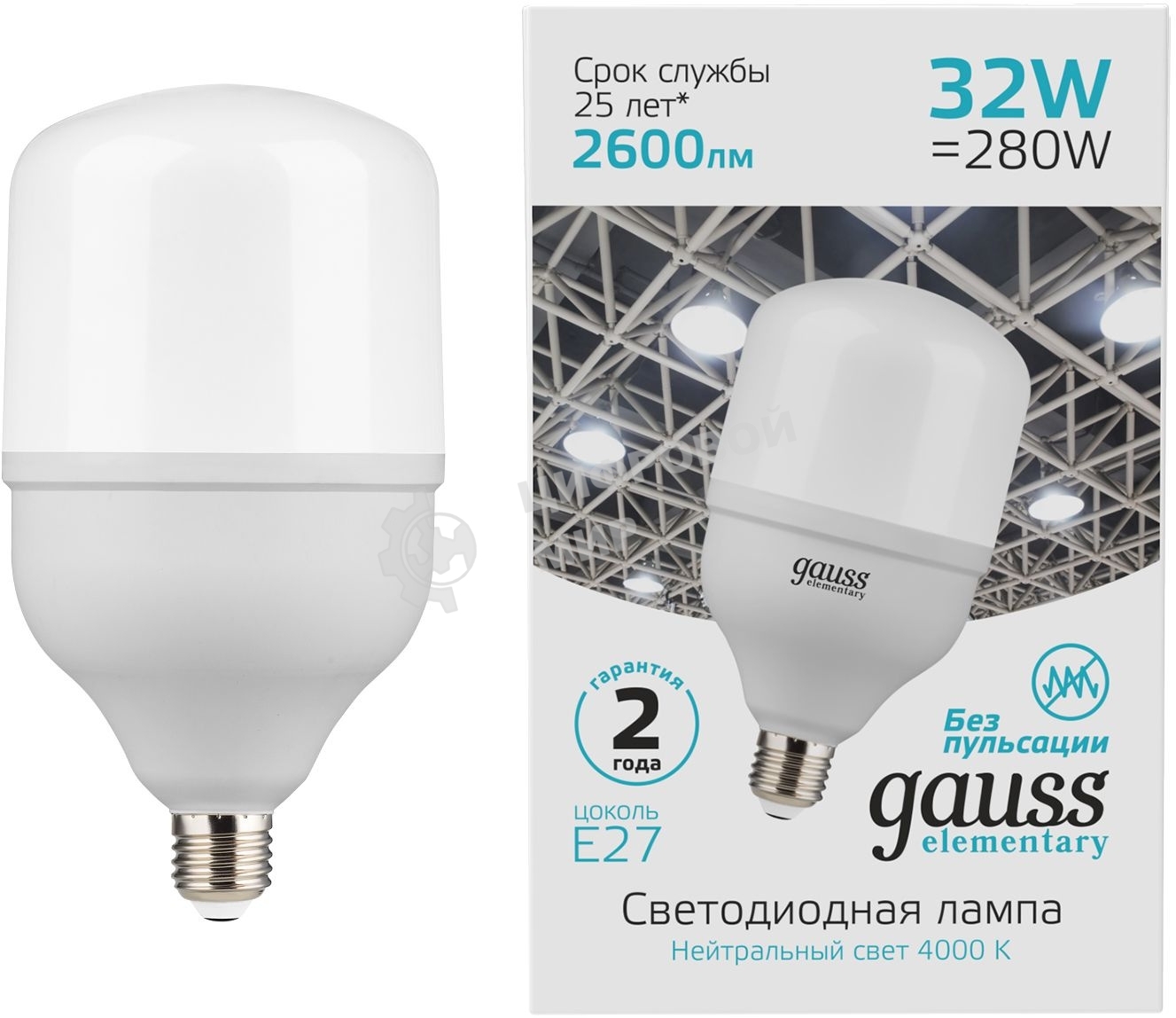 Лампа cветодиодная Gauss Elementary T100 32W 2700lm 6500K E27 LED