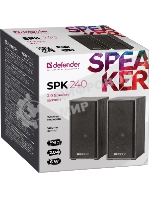 Акустическая система Defender SPK-240 2.0 черный (2x3 Вт, USB пит, раз. д. науш.)