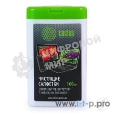Салфетки Cactus CS-T1005 Туба с чистящими салфетками для планшетов, ноутбуков и моб.телефонов,100 шт