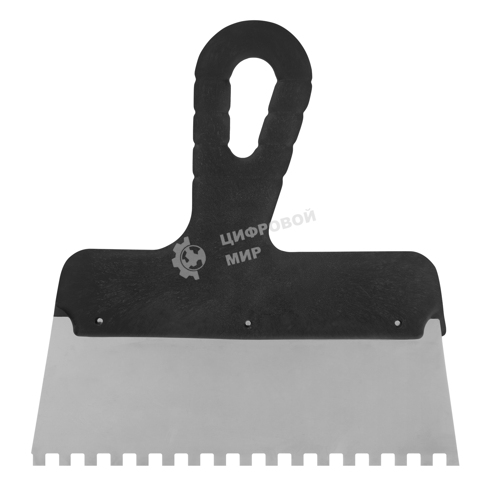 Шпатель из нержавеющей стали Сибртех 200 мм, зуб 6х6 мм, пластмассовая рукоятка