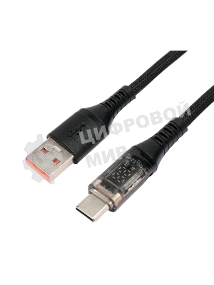 Кабель USB2.0 Cablexpert CCP-USB2-AMCM-SCR-1M, AM/Type-C, 6A, 66Вт, QC3.0, дисплей, оплетка, медь, 1м, черный, пакет