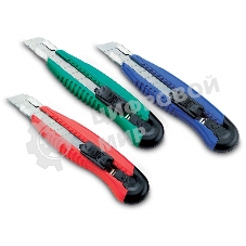 Нож канцелярский Kw-Trio 3713, ширина лезвия 18 мм, усиленный 2 сменных лезвия, металл, ассорти, блистер