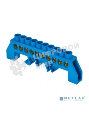 Шина нулевая N 6х9 10 отвер. латунь син. нейлоновый корпус комбинированный PROxima EKF sn0-63-10-dn