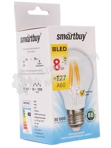 Лампа светодиодная Filament Smartbuy-A60-8W/3000/E27