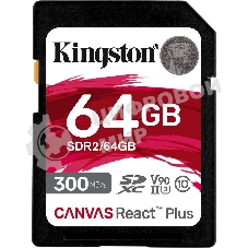 Флеш карта SDHC 64Gb Kingston SDHC, UHS-I Class U3 V90, чтение: 300Мб/с, запись: 260Мб/с SDR2/64Gb
